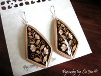 Black Spring Vines Diamond Earrings Pysanky Eggshell Jewelry by So Jeo : pysanky pysanka ukrainian easter egg batik art eggshell jewelry pendants earrings drop dangle etched flowers gift women accessories accessory pendant necklace bail crystal finding sterling silver filled sojeo flowers celtic purple white red pink brown green purple orange cream burgundy magenta teal turqoise crows crow blue black so jeo art handmade
